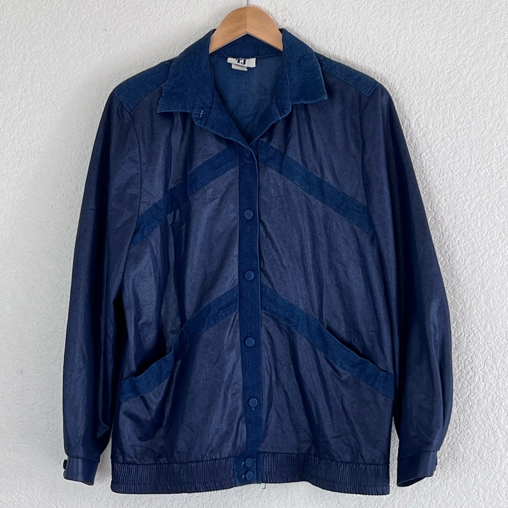 TJ | Vintage blue button front bomber lightweight jacket women’s sz extr…